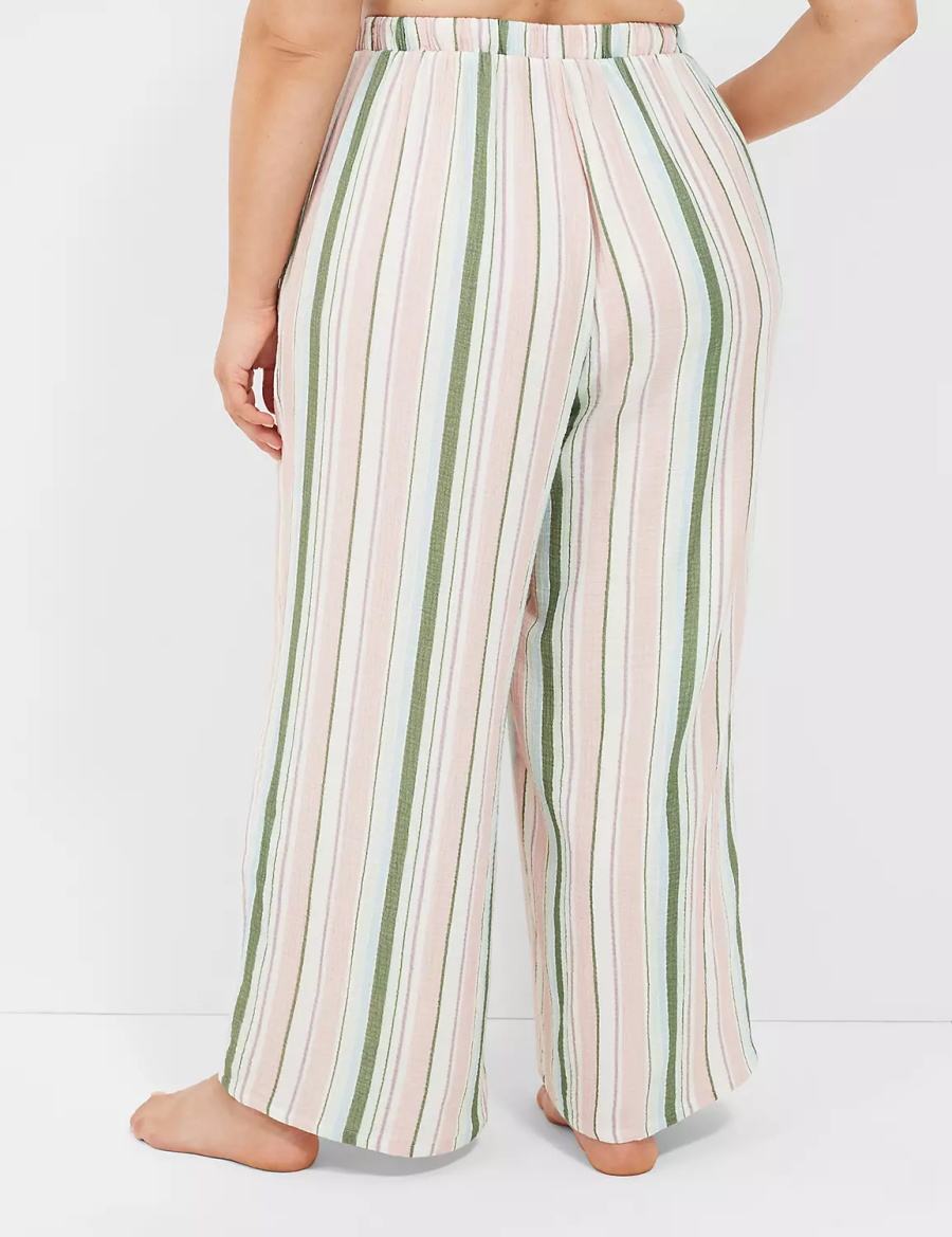 Women Lane Bryant Crinkle Woven Wide Leg Pants Green Multicolor Stripes | YRA6417IJ