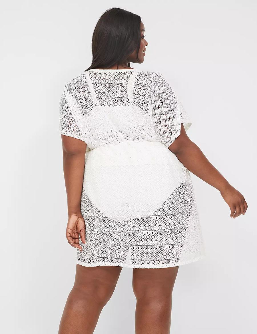 Women Lane Bryant Crochet Cover Ups White | VMJ6458PP