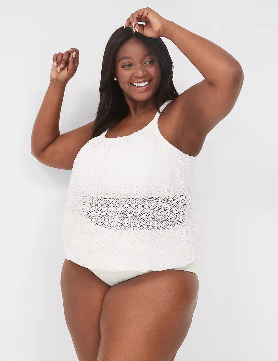 Women Lane Bryant Crochet Mid-Rise Swim Briefs White | PPH4540GJ