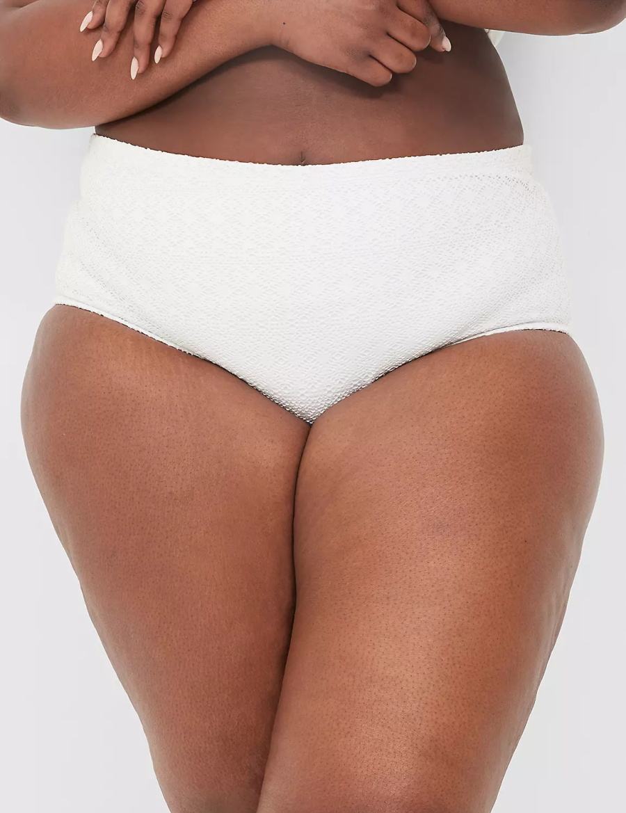 Women Lane Bryant Crochet Mid-Rise Swim Briefs White | PPH4540GJ
