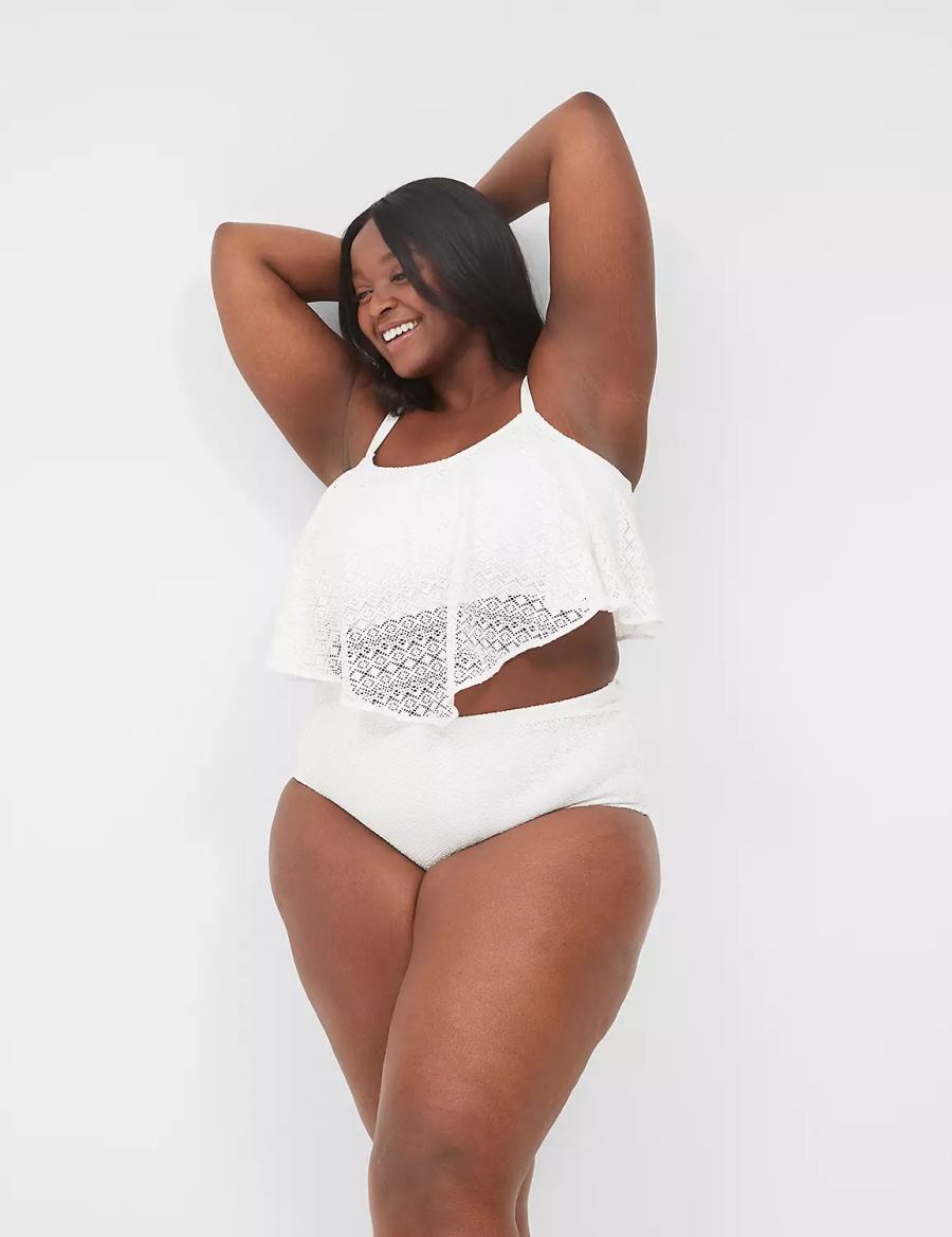 Women Lane Bryant Crochet Mid-Rise Swim Briefs White | PPH4540GJ