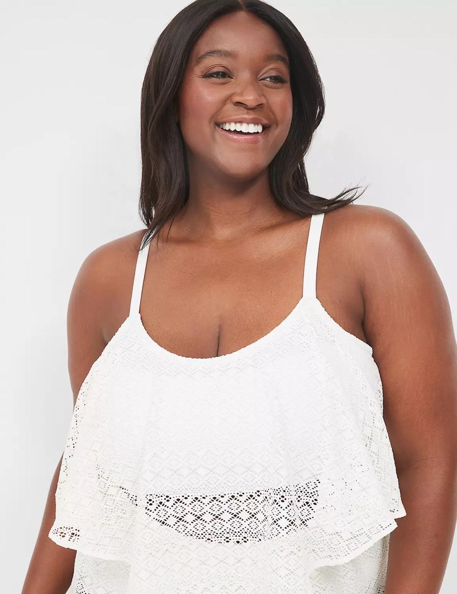 Women Lane Bryant Crochet No-Wire Bikini Top White | MIH6434BD