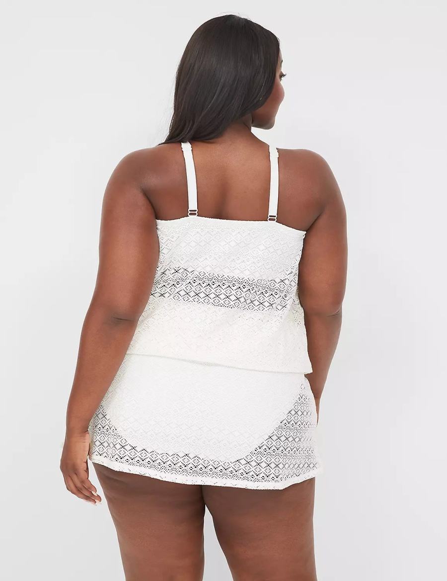Women Lane Bryant Crochet No-Wire Blouson Tankini Bikini Top White | CAH8325FG