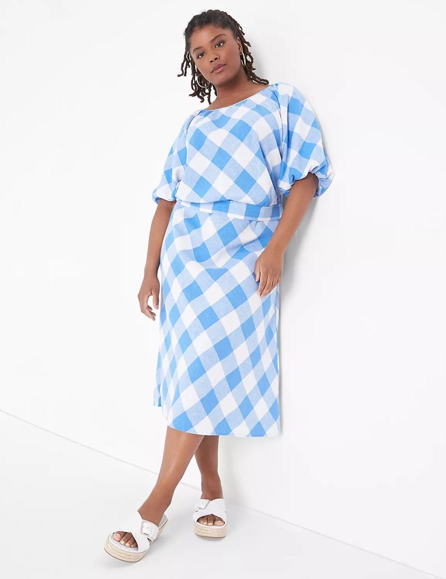Women Lane Bryant Crop Balloon-Sleeve Top T Shirts Blue White | JQV6124CT