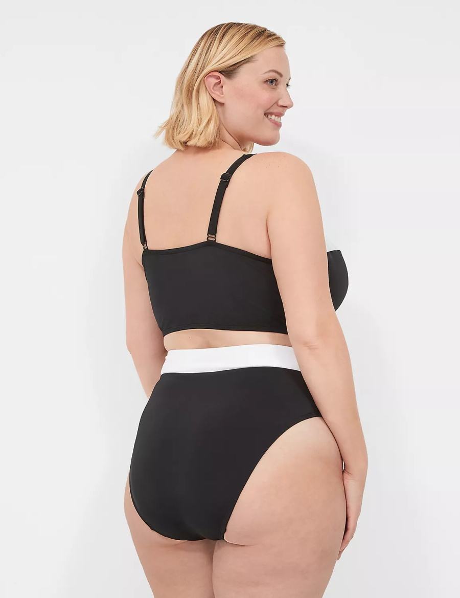 Women Lane Bryant Cross-Over Waistband Swim Briefs Black | FNO5540IA