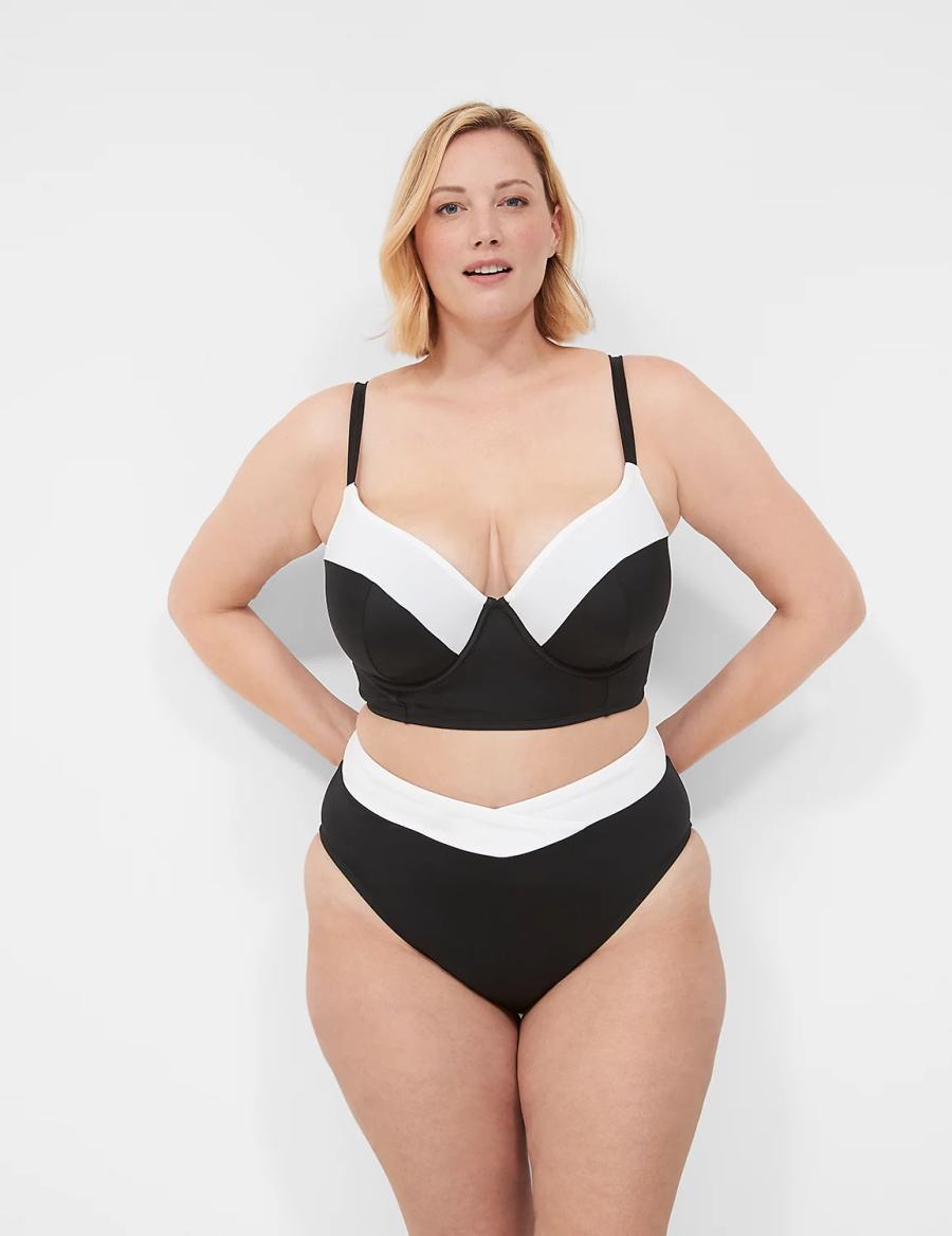 Women Lane Bryant Cross-Over Waistband Swim Briefs Black | FNO5540IA