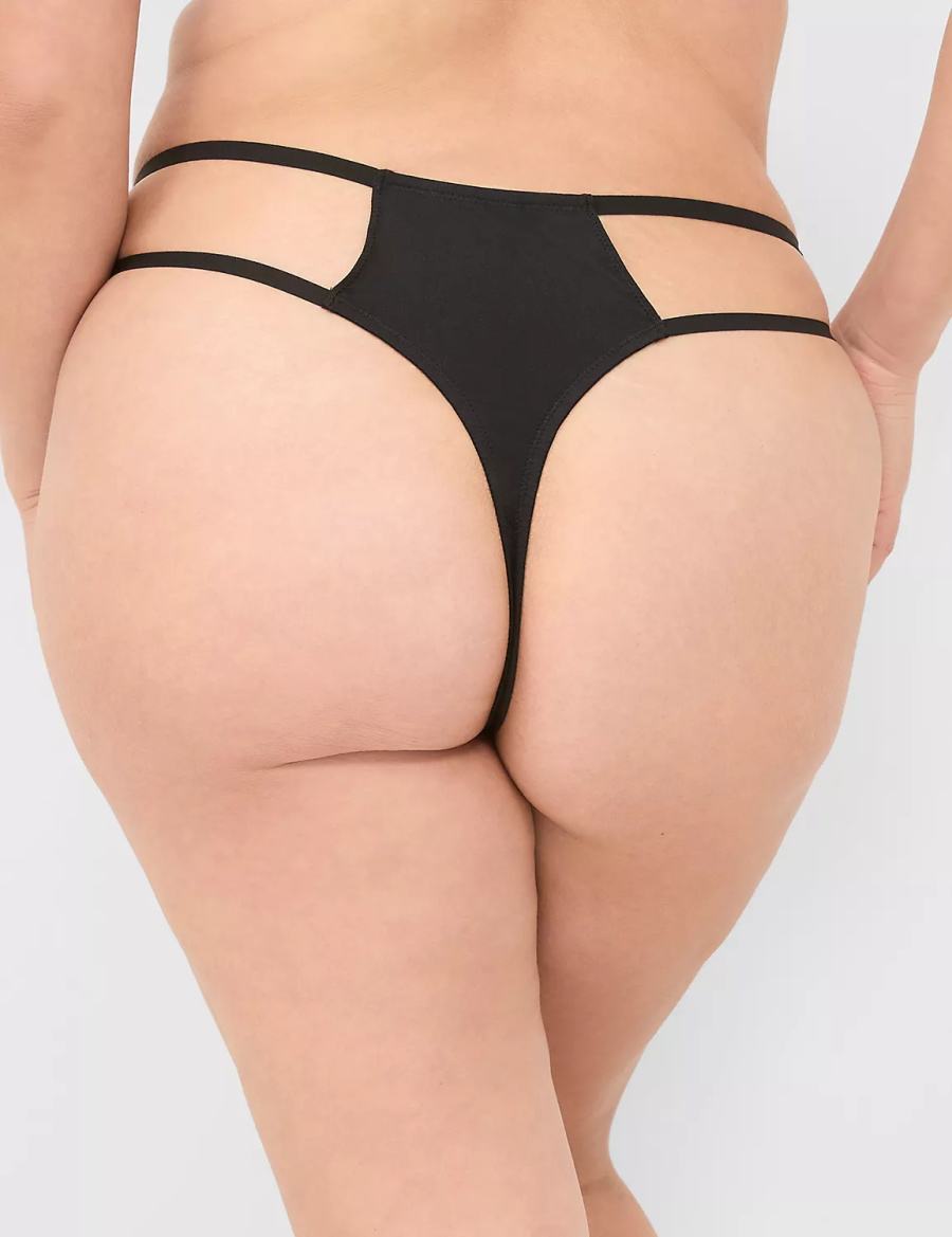 Women Lane Bryant Crotchless Strappy Thong Panty Black | YUR6529KX