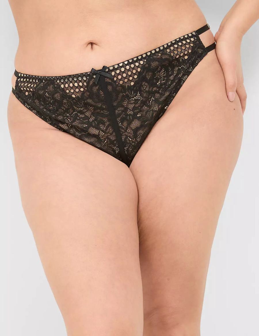 Women Lane Bryant Crotchless Strappy Thong Panty Black | YUR6529KX