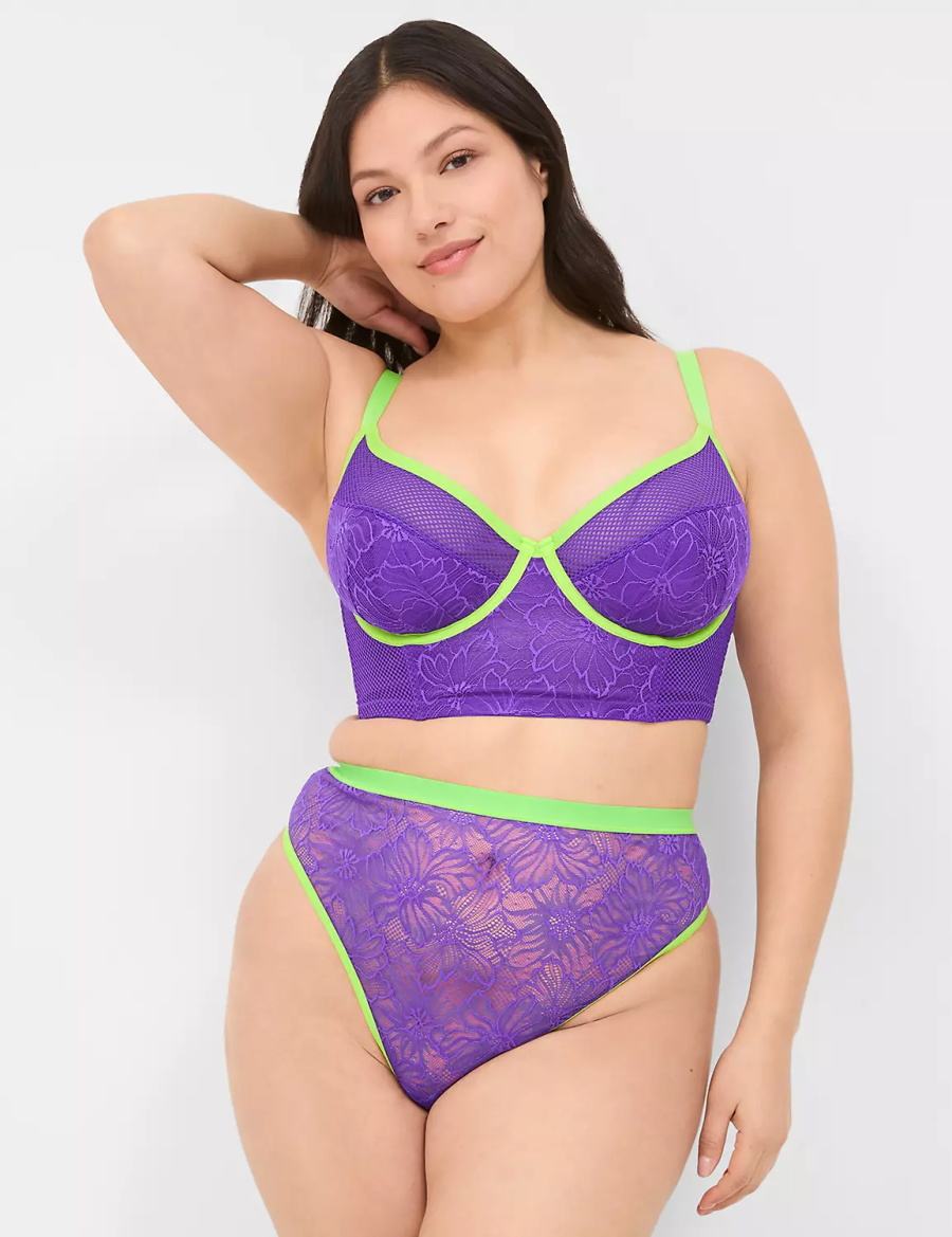 Women Lane Bryant Crush Flower Lace French Thong Panty Purple | EWI8293GQ