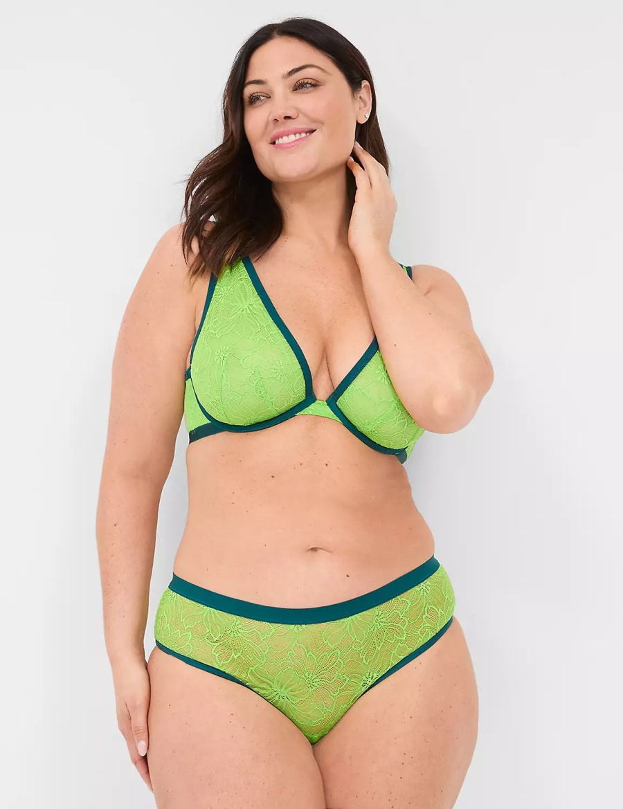 Women Lane Bryant Crush Lace Ruched-Back Cheeky Panty Green | QBB2668UE