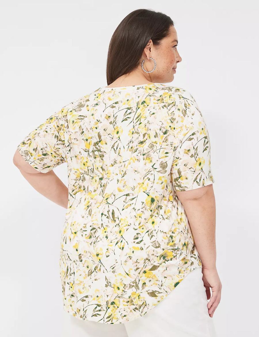 Women Lane Bryant Curved-Hem Perfect Sleeve Tee T Shirts Yellow | TQK5934FF