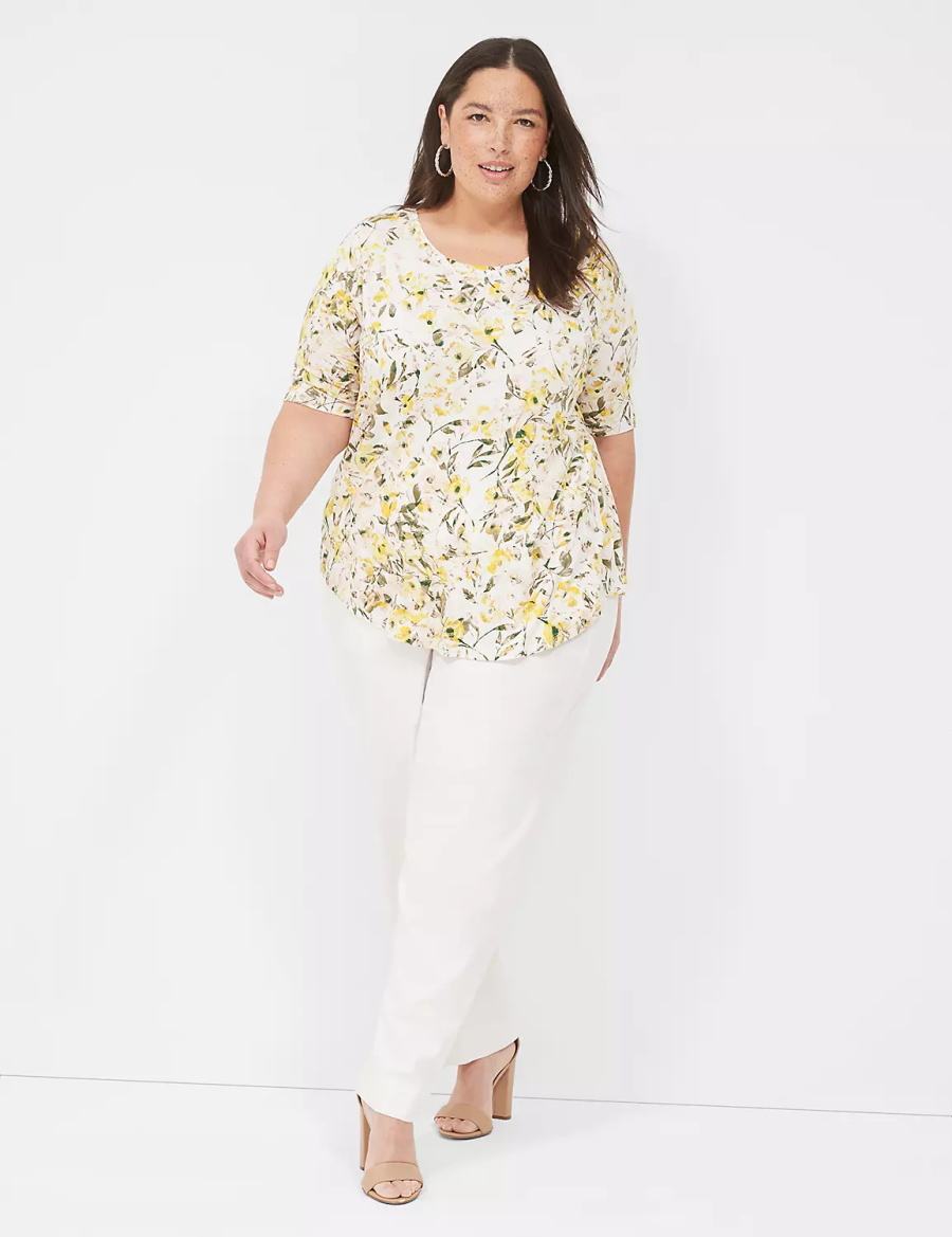 Women Lane Bryant Curved-Hem Perfect Sleeve Tee T Shirts Yellow | TQK5934FF