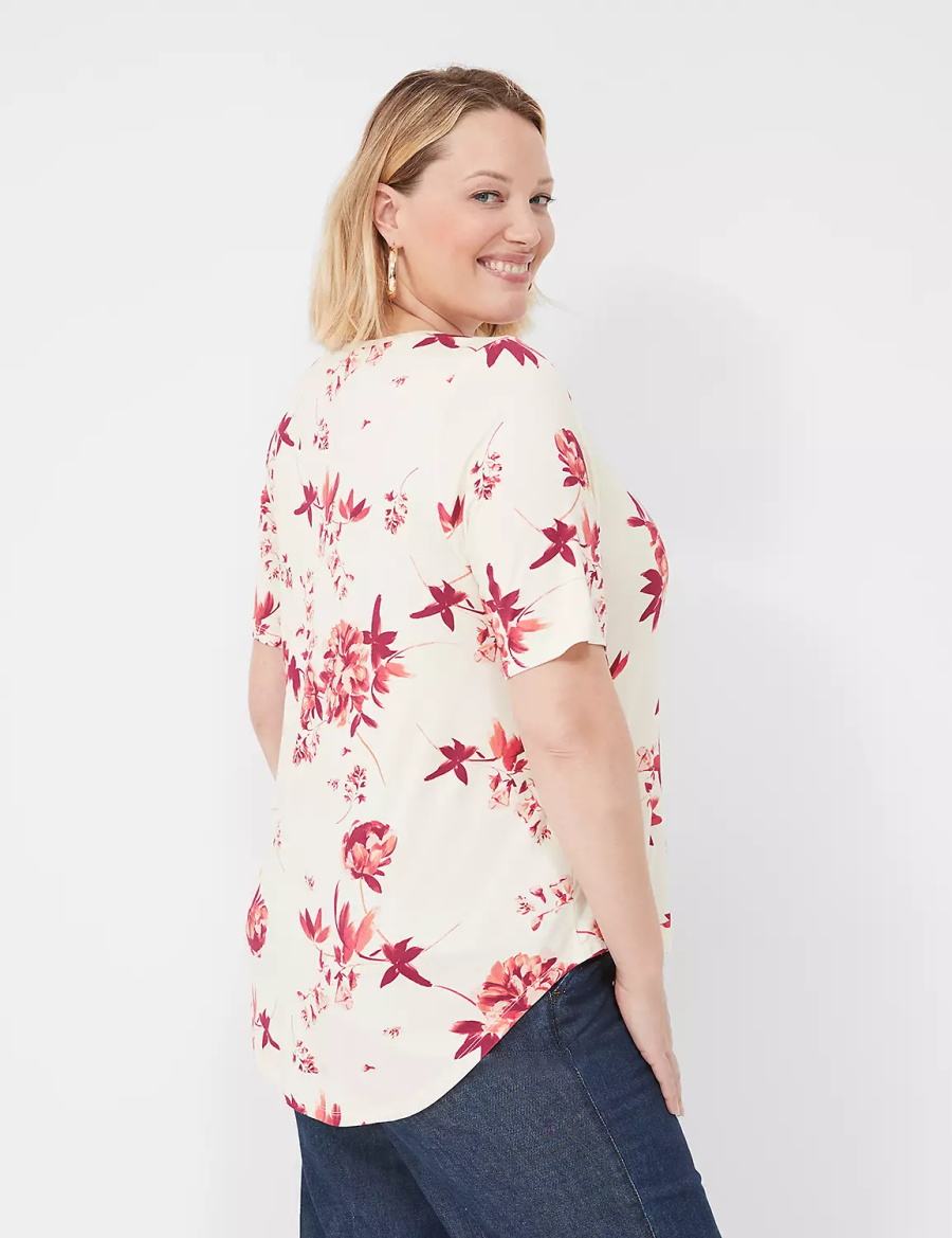 Women Lane Bryant Curved-Hem Perfect Sleeve Tee T Shirts Pink | UOS5969XW