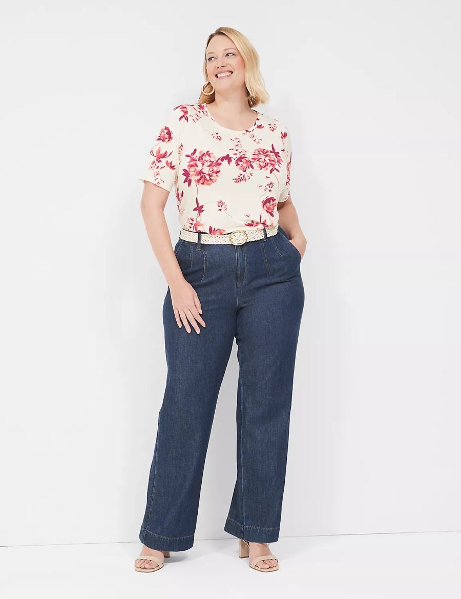 Women Lane Bryant Curved-Hem Perfect Sleeve Tee T Shirts Pink | UOS5969XW