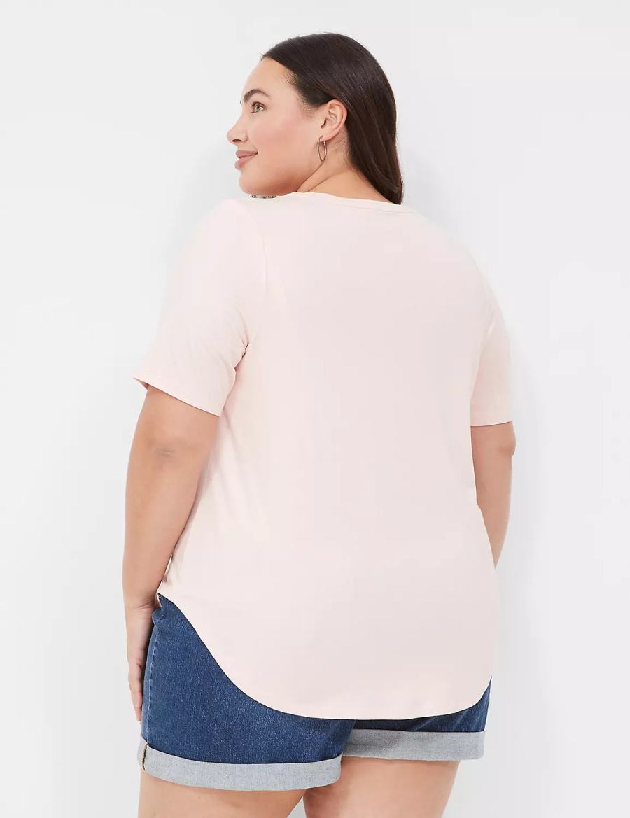 Women Lane Bryant Curved-Hem Perfect Sleeve Tee T Shirts Pink | ILO143QC