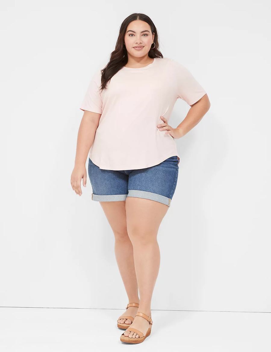Women Lane Bryant Curved-Hem Perfect Sleeve Tee T Shirts Pink | ILO143QC