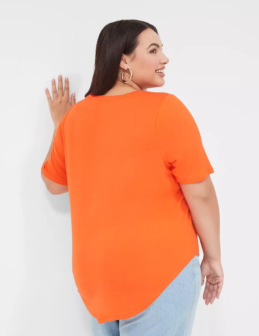 Women Lane Bryant Curved-Hem Perfect Sleeve Tee T Shirts Light Red | PPE1316CJ