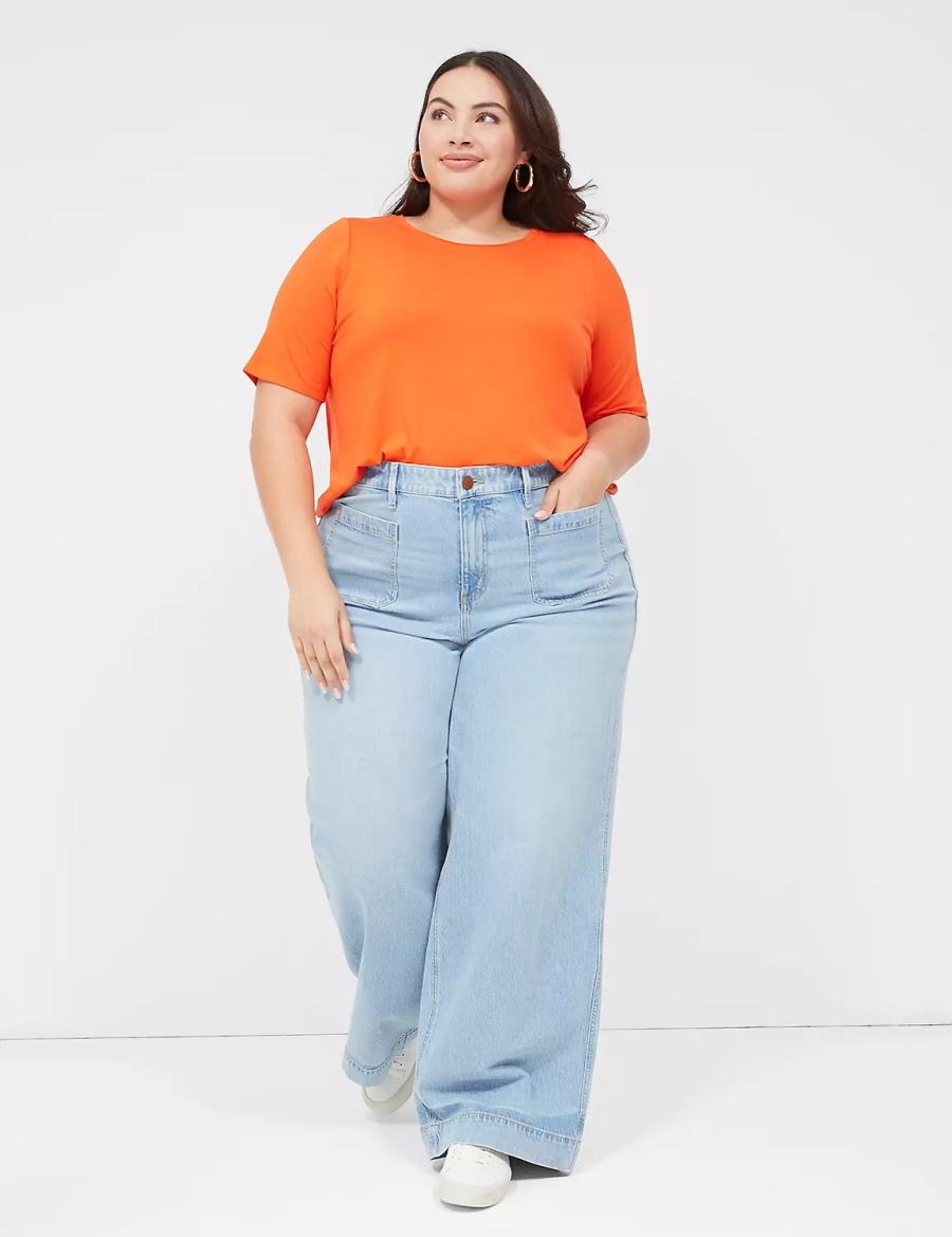 Women Lane Bryant Curved-Hem Perfect Sleeve Tee T Shirts Light Red | PPE1316CJ