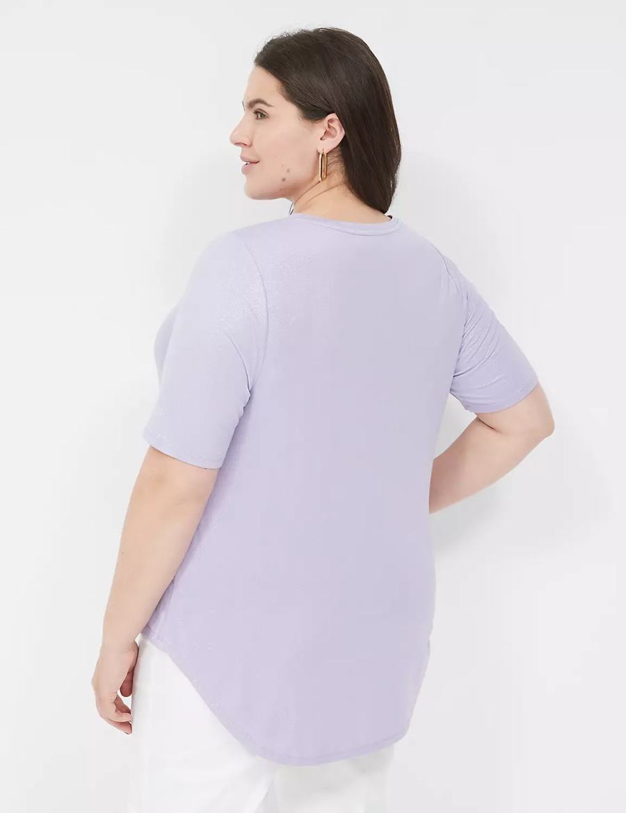 Women Lane Bryant Curved-Hem Perfect Sleeve Tee T Shirts Purple | VWL1636NV