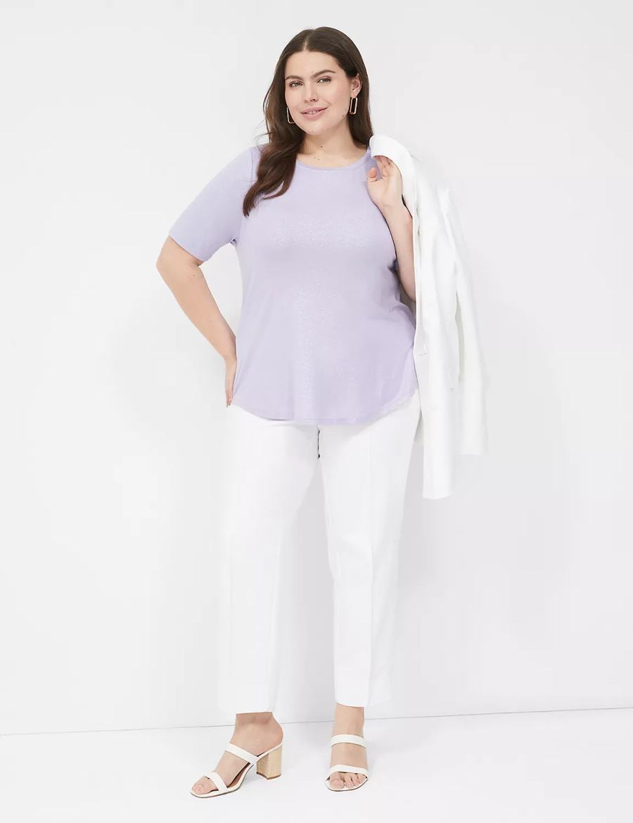 Women Lane Bryant Curved-Hem Perfect Sleeve Tee T Shirts Purple | VWL1636NV