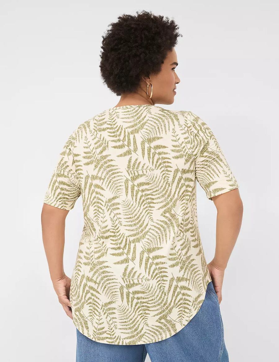 Women Lane Bryant Curved-Hem Perfect Sleeve Tee T Shirts Green | GJJ7021FA