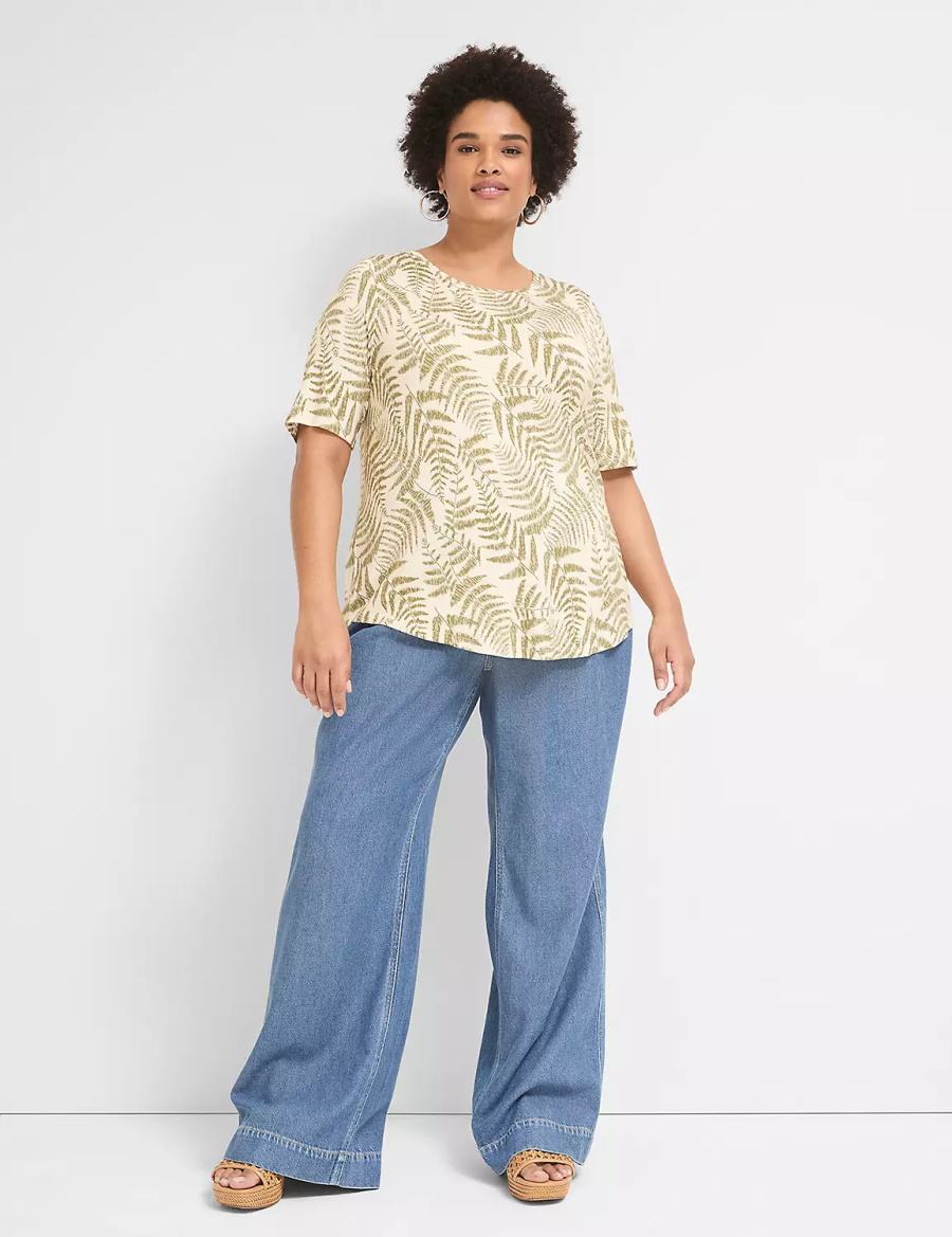 Women Lane Bryant Curved-Hem Perfect Sleeve Tee T Shirts Green | GJJ7021FA