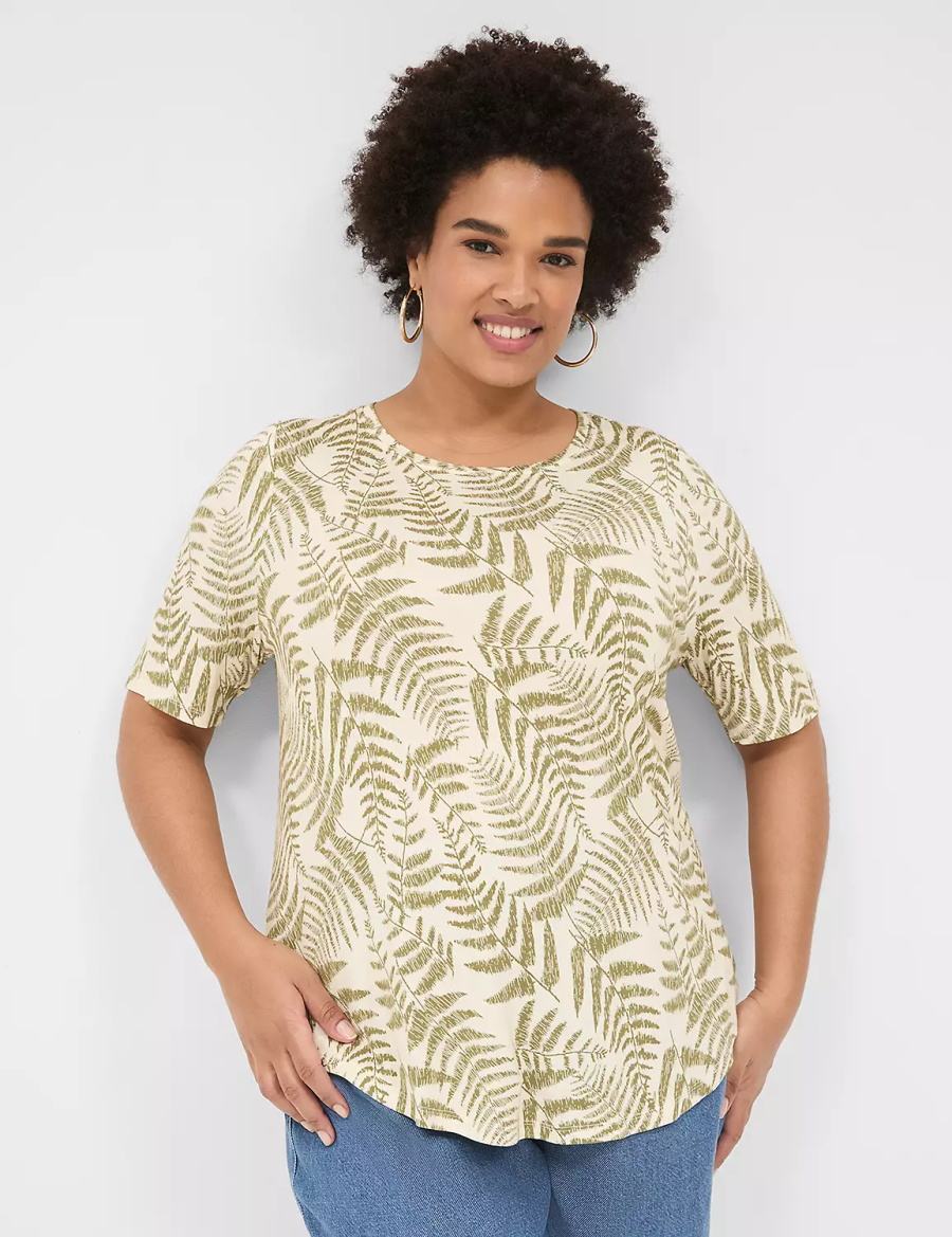 Women Lane Bryant Curved-Hem Perfect Sleeve Tee T Shirts Green | GJJ7021FA