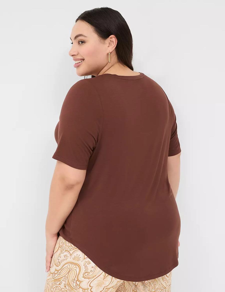 Women Lane Bryant Curved-Hem Perfect Sleeve Tee T Shirts Brown | YRK9787NE