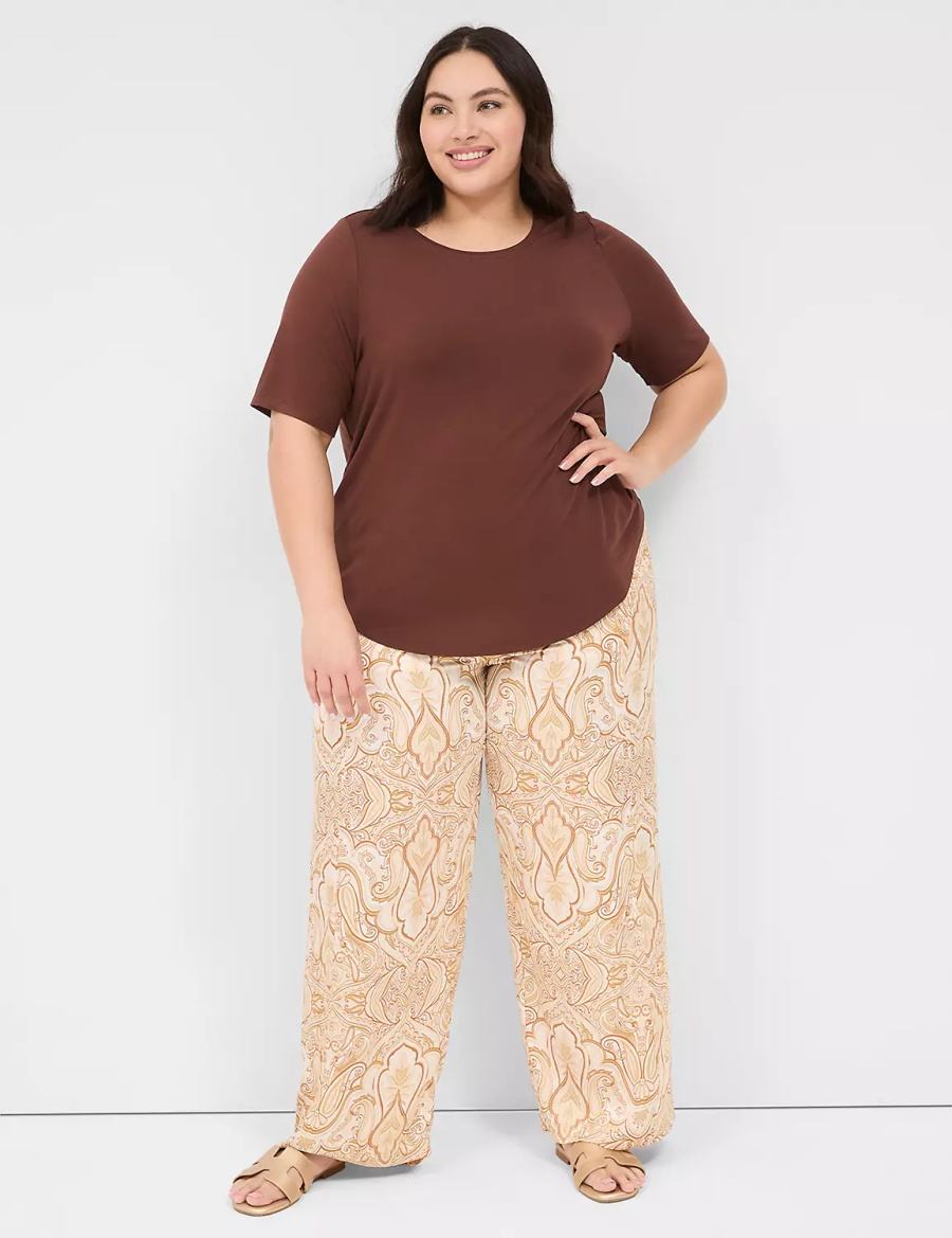 Women Lane Bryant Curved-Hem Perfect Sleeve Tee T Shirts Brown | YRK9787NE