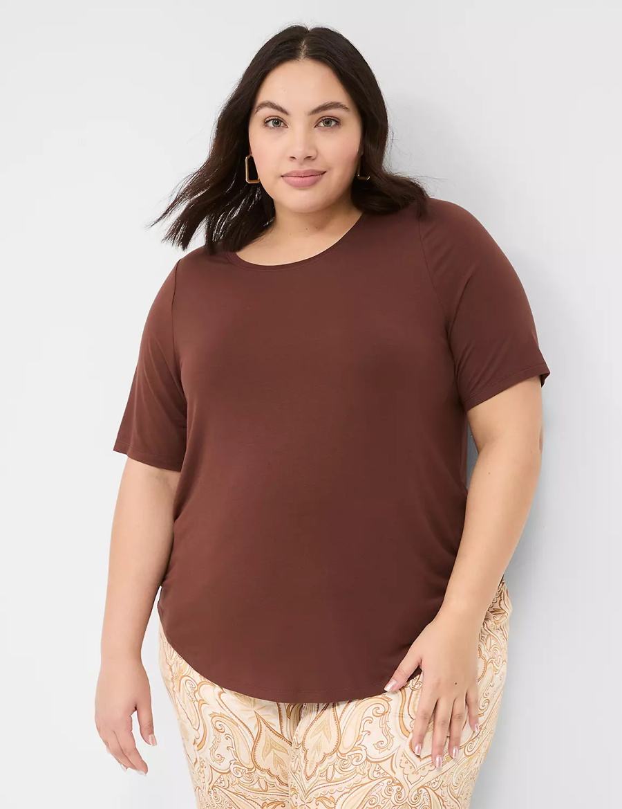 Women Lane Bryant Curved-Hem Perfect Sleeve Tee T Shirts Brown | YRK9787NE