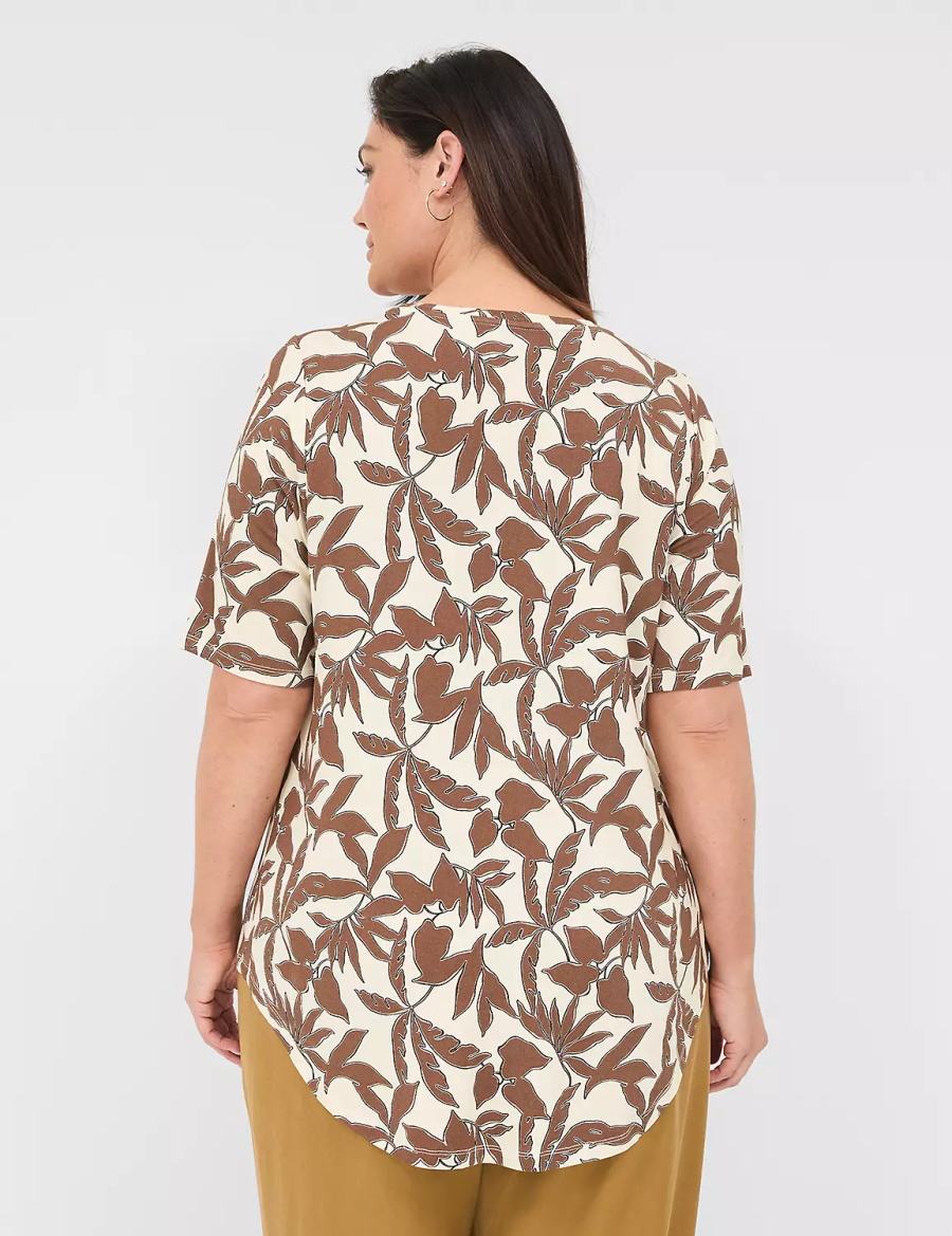 Women Lane Bryant Curved-Hem Perfect Sleeve Tee T Shirts Brown | CAF9653YD