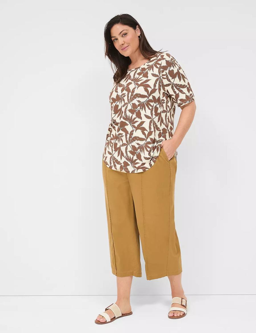 Women Lane Bryant Curved-Hem Perfect Sleeve Tee T Shirts Brown | CAF9653YD