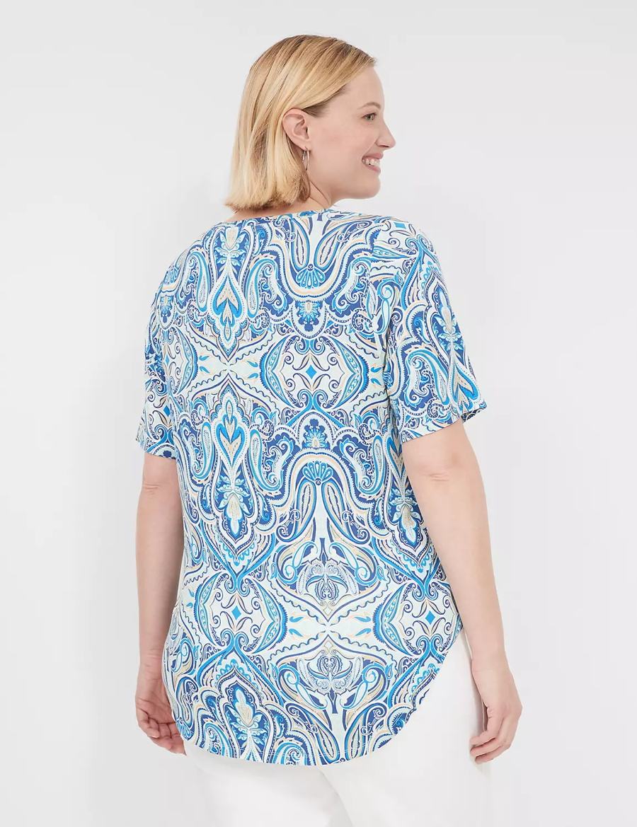 Women Lane Bryant Curved-Hem Perfect Sleeve Tee T Shirts Blue | YMS8314UF