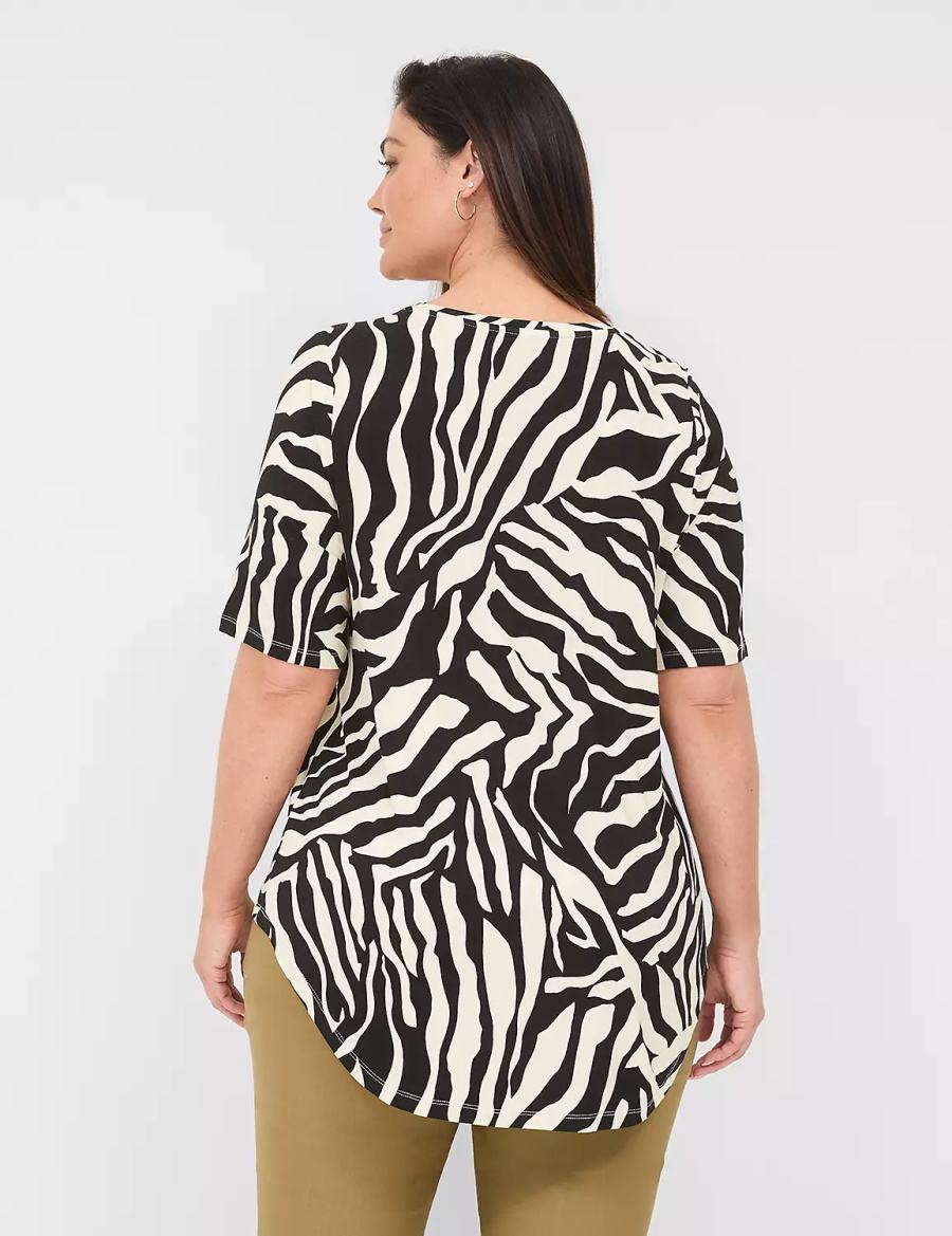 Women Lane Bryant Curved-Hem Perfect Sleeve Tee T Shirts White Black | VQJ5498LB
