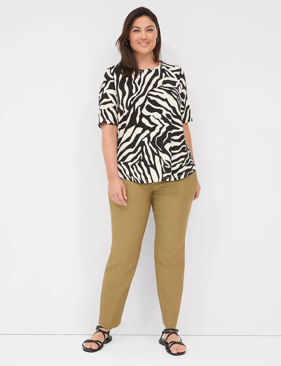Women Lane Bryant Curved-Hem Perfect Sleeve Tee T Shirts White Black | VQJ5498LB