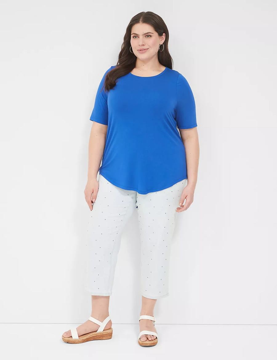 Women Lane Bryant Curved-Hem Perfect Sleeve Tee T Shirts Blue | LFR557OH