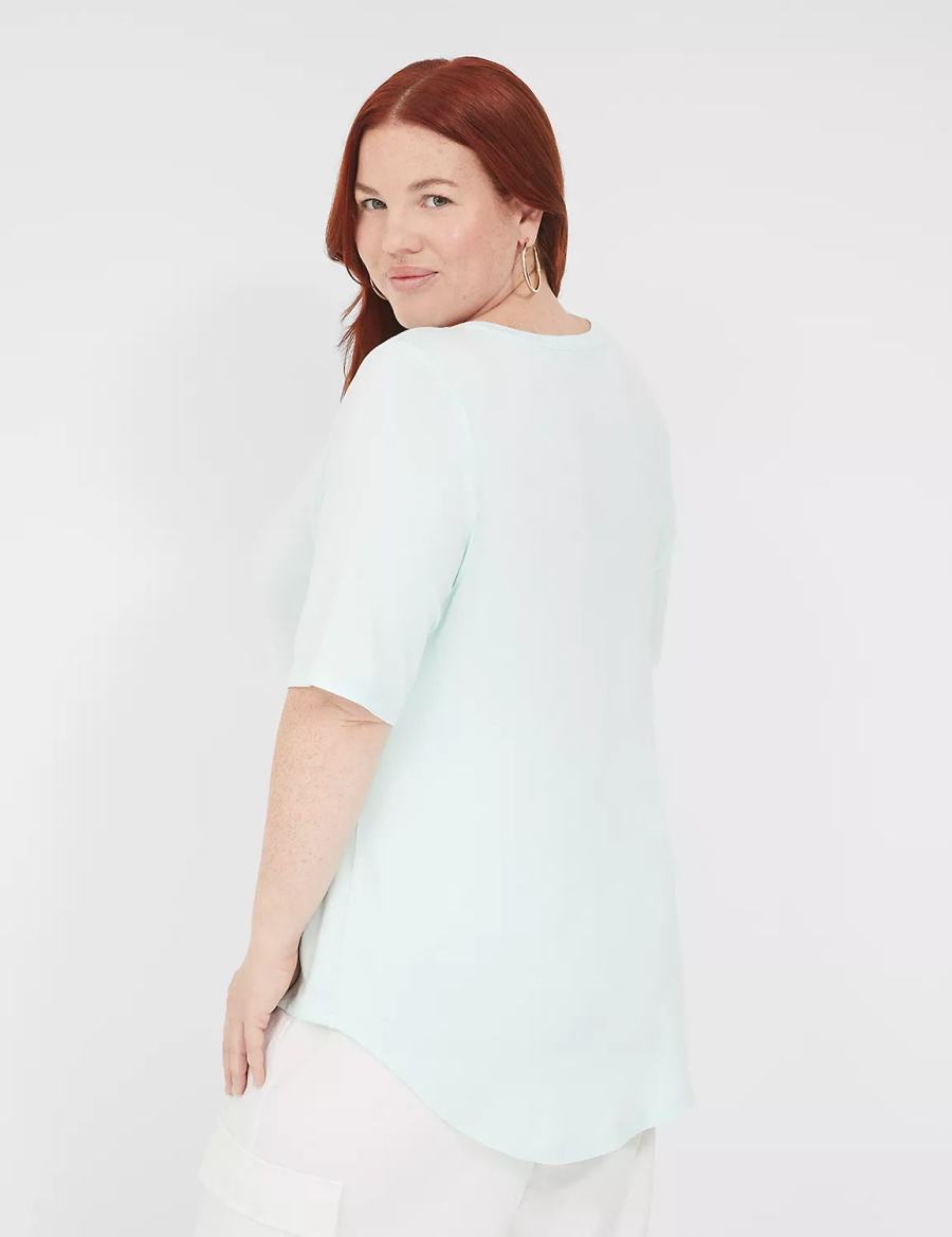 Women Lane Bryant Curved-Hem Perfect Sleeve Tee T Shirts Light Green | JJC8371NI
