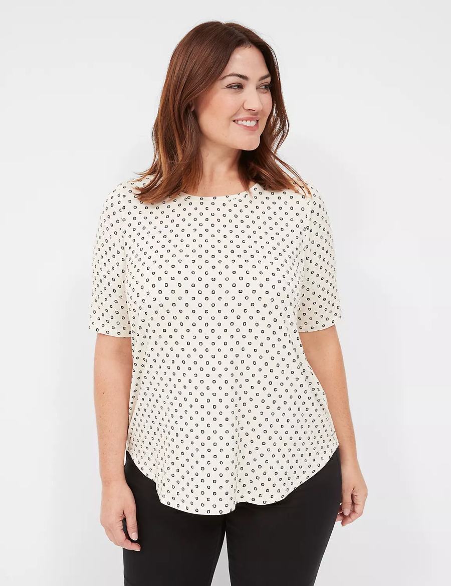 Women Lane Bryant Curved-Hem Perfect Sleeve Tee T Shirts White | VKQ5597XP