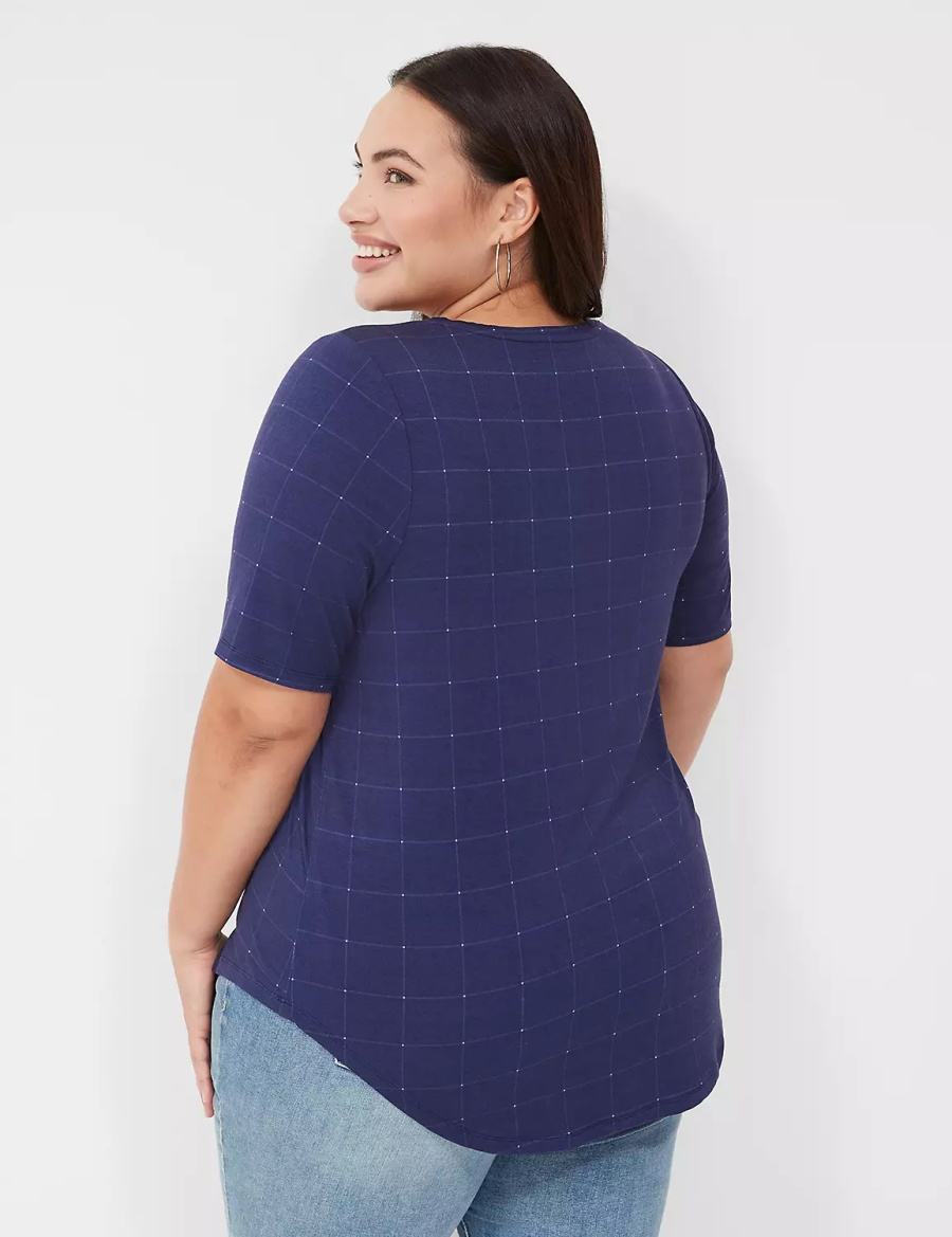 Women Lane Bryant Curved-Hem Perfect Sleeve Tee T Shirts Dark Blue | VUG2366KL