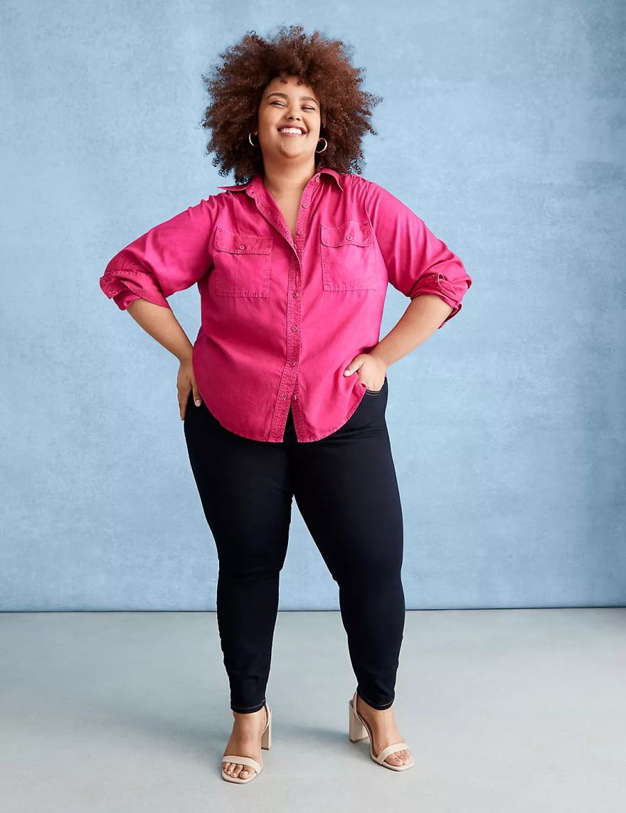 Women Lane Bryant Curvy Fit High-Rise Sateen Skinny Jeans Dark Blue | EFX6244KT