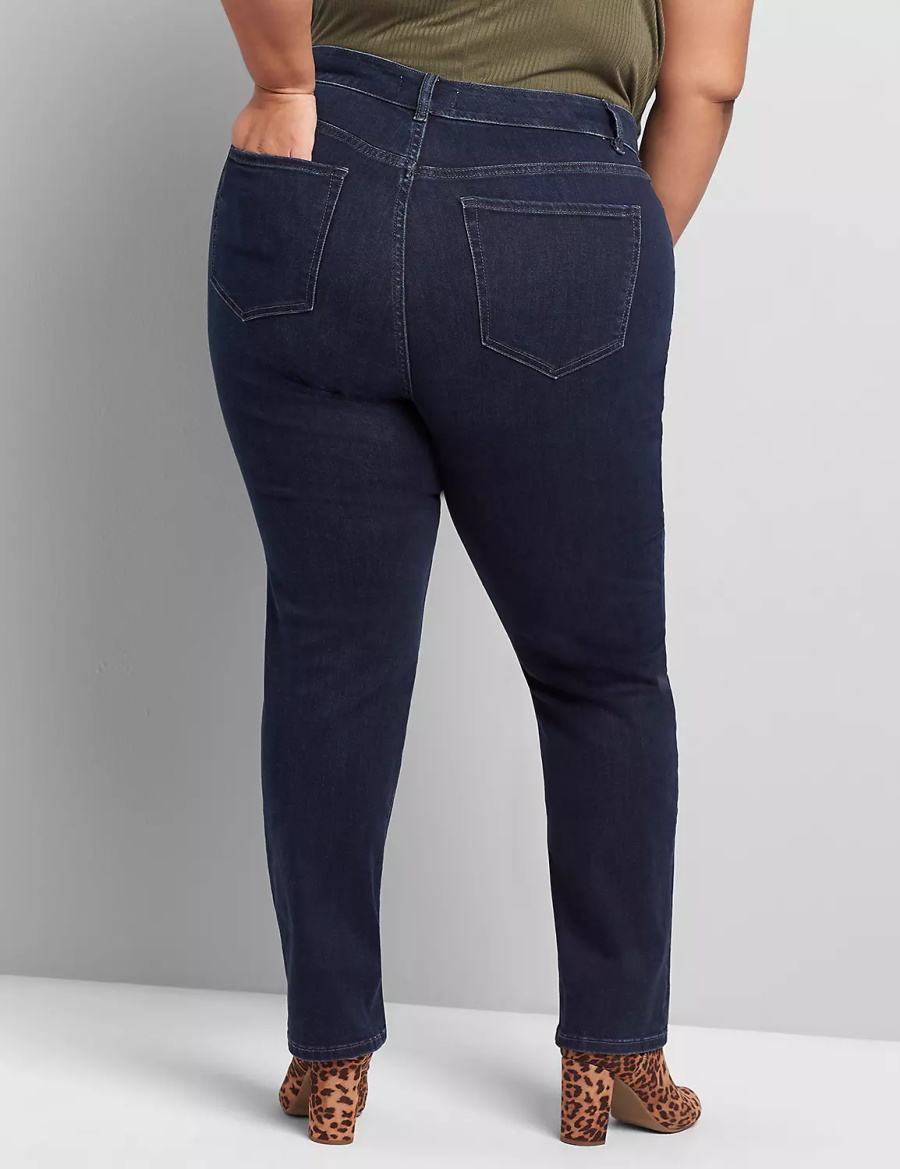 Women Lane Bryant Curvy Fit High-Rise Straight Jeans Dark Blue | GYO976SA