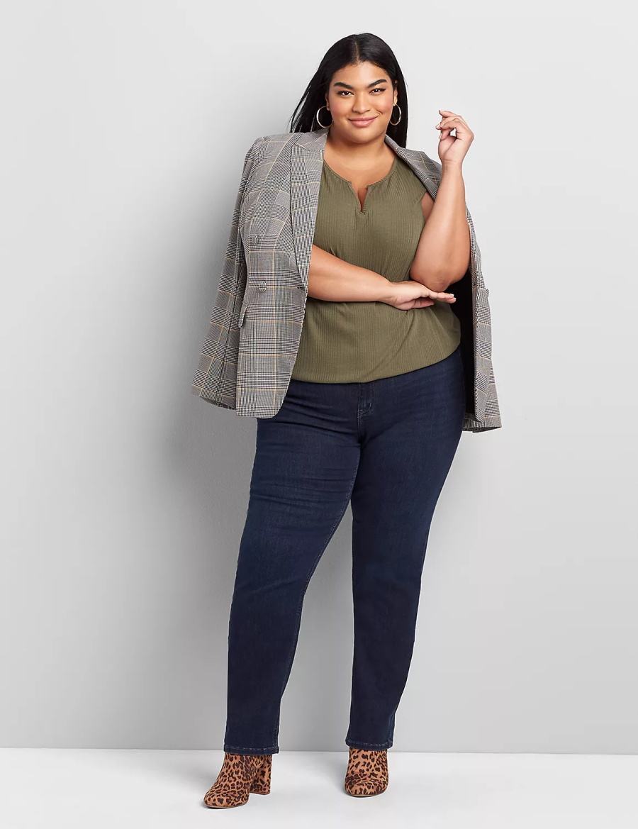 Women Lane Bryant Curvy Fit High-Rise Straight Jeans Dark Blue | GYO976SA