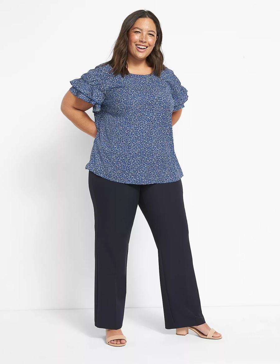 Women Lane Bryant Curvy Fit Perfect Drape Straight Pants Blue | DIN783OP