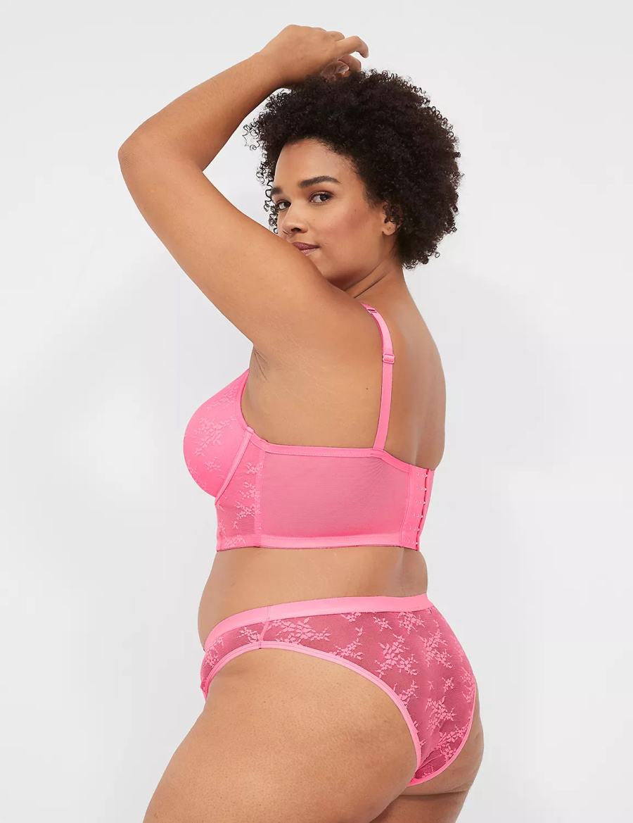 Women Lane Bryant Delicate Lace Lightly Lined Demi Corset Bralettes Pink | GIP3914CK