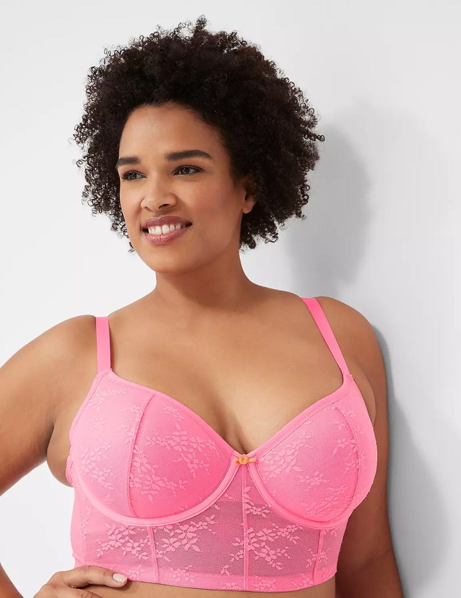Women Lane Bryant Delicate Lace Lightly Lined Demi Corset Bralettes Pink | GIP3914CK