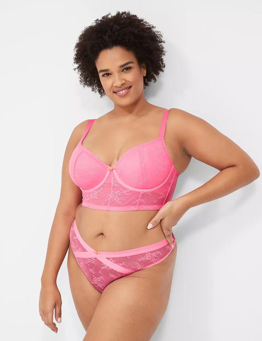 Women Lane Bryant Delicate Lace Lightly Lined Demi Corset Bralettes Pink | GIP3914CK