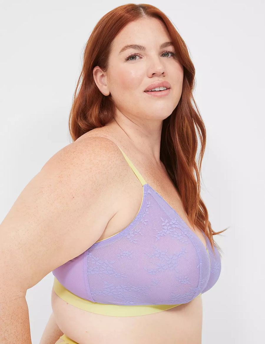 Women Lane Bryant Delicate Lace Peek-A-Boo No-Wire Bralettes Purple | MQB6030IY