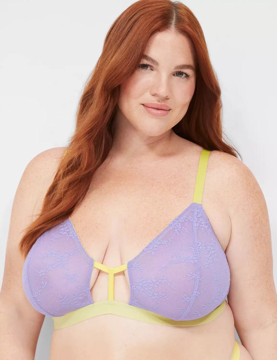 Women Lane Bryant Delicate Lace Peek-A-Boo No-Wire Bralettes Purple | MQB6030IY