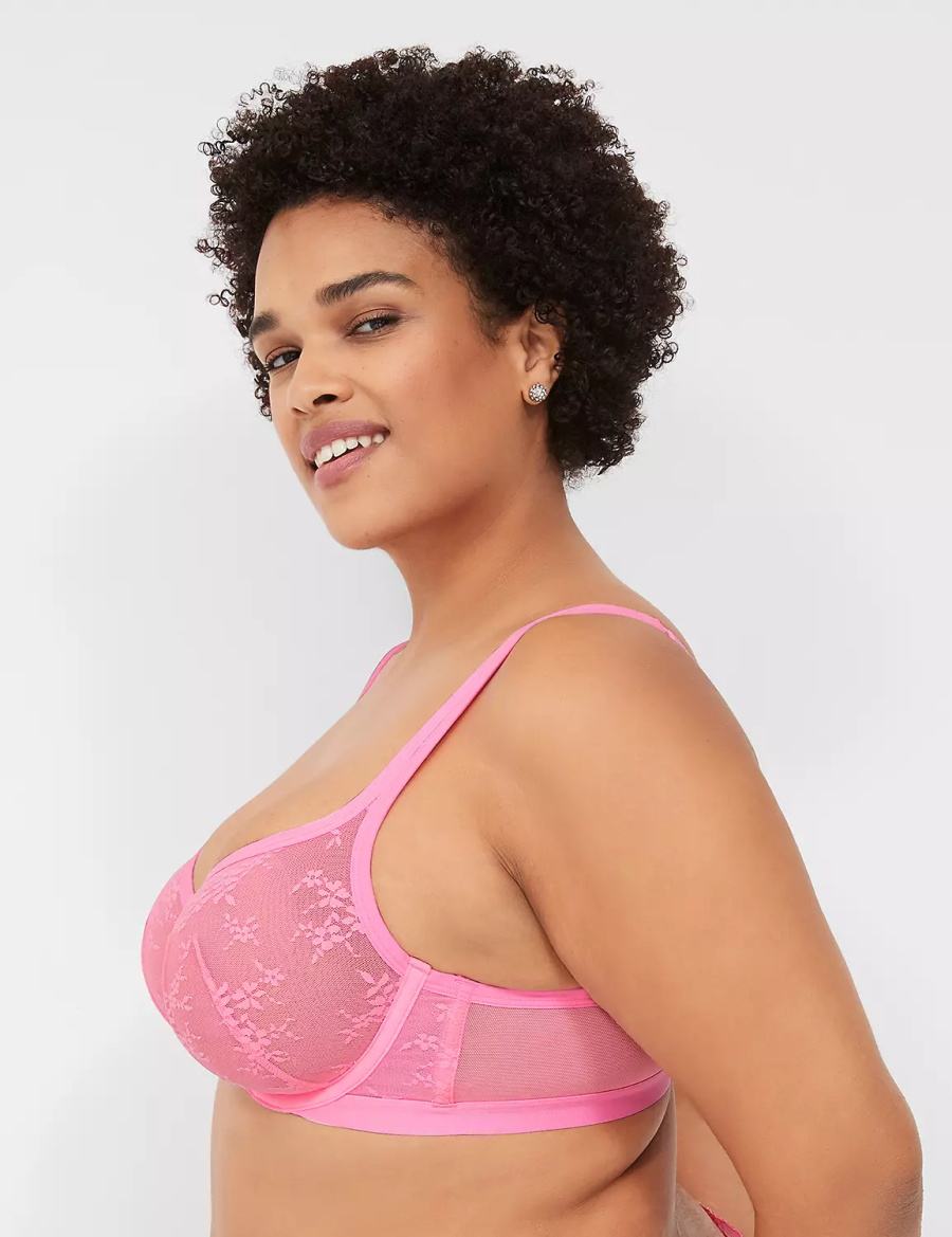 Women Lane Bryant Delicate Lace Unlined Square-Neck T-Shirt Bra Pink | NME8137LK