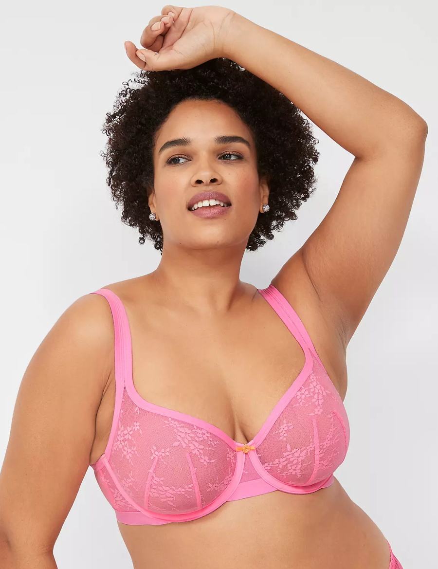 Women Lane Bryant Delicate Lace Unlined Square-Neck T-Shirt Bra Pink | NME8137LK